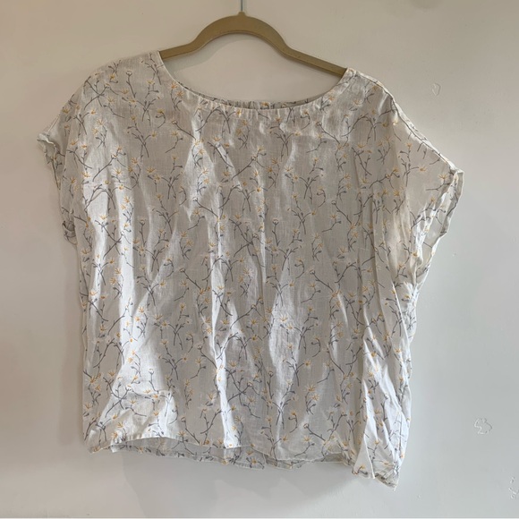 Cynthia Rowley 100% Linen Wide Cropped Cap Sleeve Floral Button Back - Picture 3 of 7